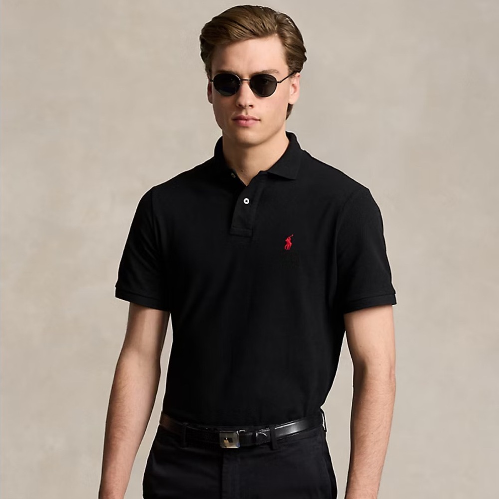 Polo Ralph Lauren Custom Fit Black Polo with Red Logo